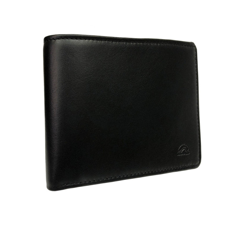 Tony Perotti New Rainbow 533 nero black leather bifold wallet — closed, with the small embossed turtle emblem