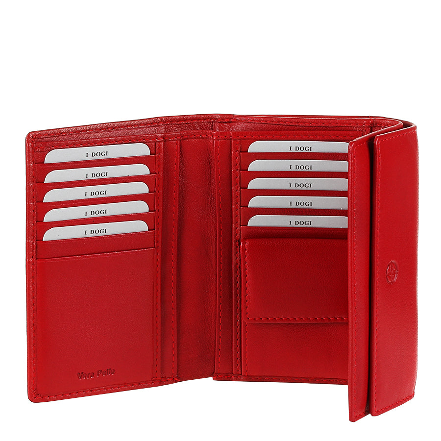 Tony Perotti Cortina 5115 Rosso red leather wallet, open interior with card slots and coin pocket