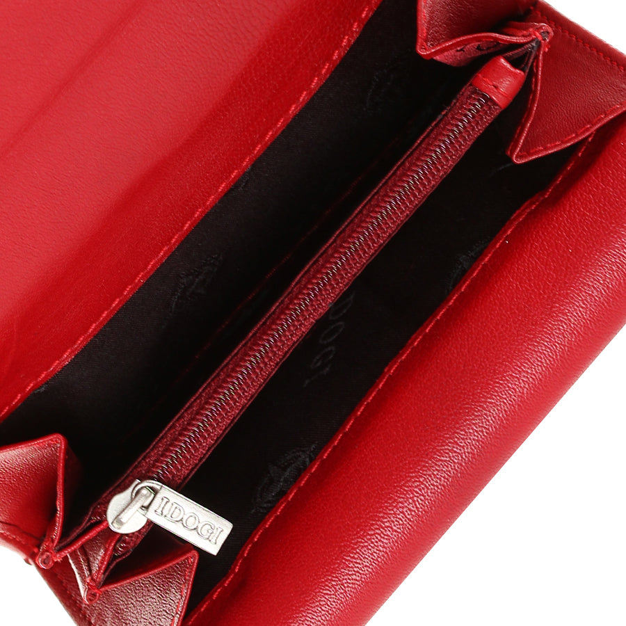 Tony Perotti Cortina 5115 Rosso red leather wallet, zipped pocket detail