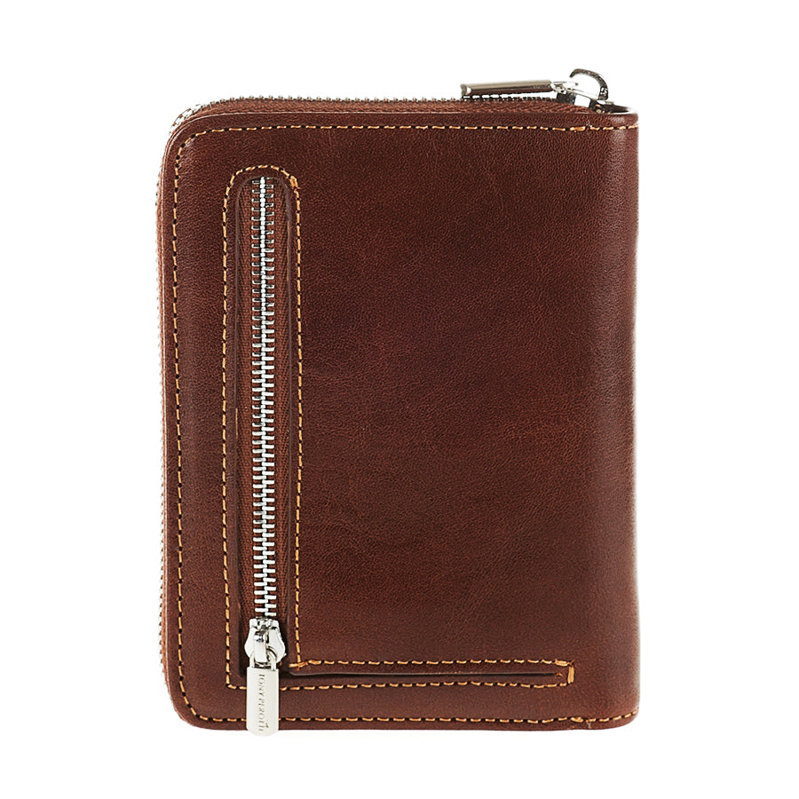 Tony Perotti Nevada 3767 Moro small dark brown leather card wallet with zip closure, back view