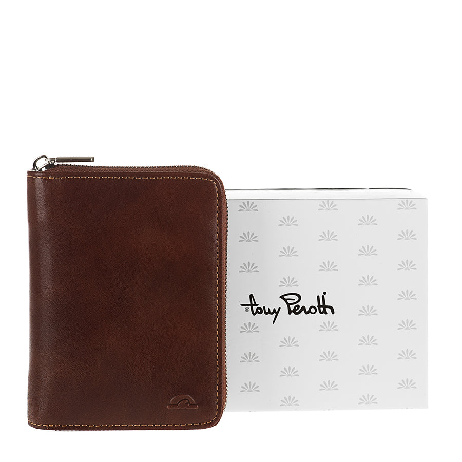 Tony Perotti Nevada 3767 Moro dark brown leather small card wallet with signature gift box