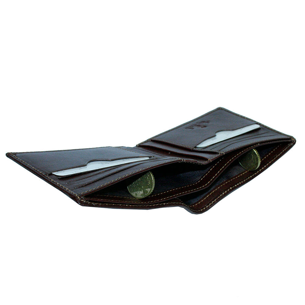 Tony Perotti Viasorte 537 moro wallet, angled view into the two bill compartments