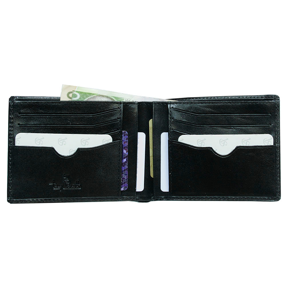 Open Tony Perotti Viasorte 537 nero wallet with cards in slots and vertical pockets and a banknote