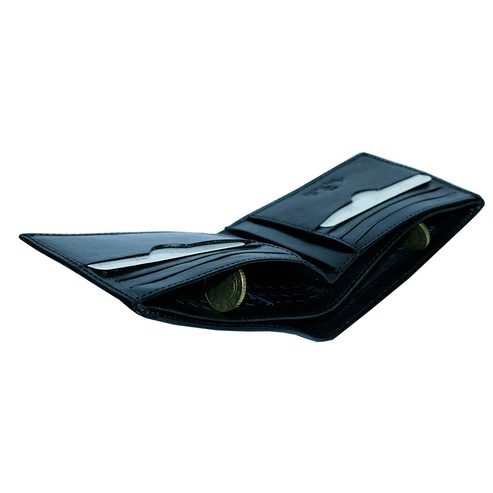 Tony Perotti Viasorte 537 nero wallet, angled view into the two bill compartments