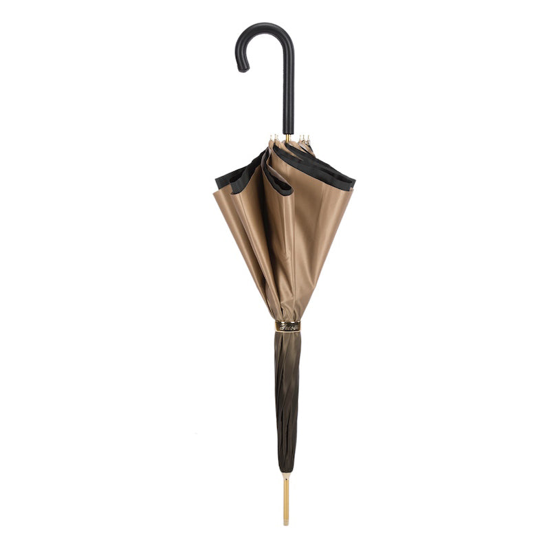 Pasotti bronze striped umbrella showing double-cloth canopy detail