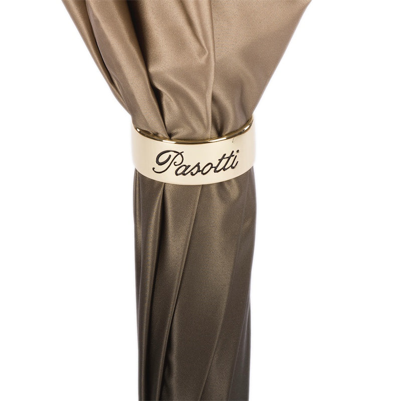 Beige umbrella with Pasotti logo on a white background