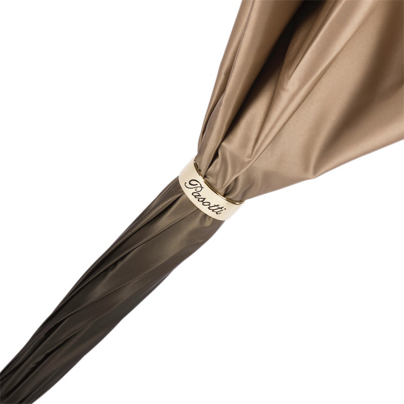 Pasotti women’s bronze striped cane umbrella with leather handle detail