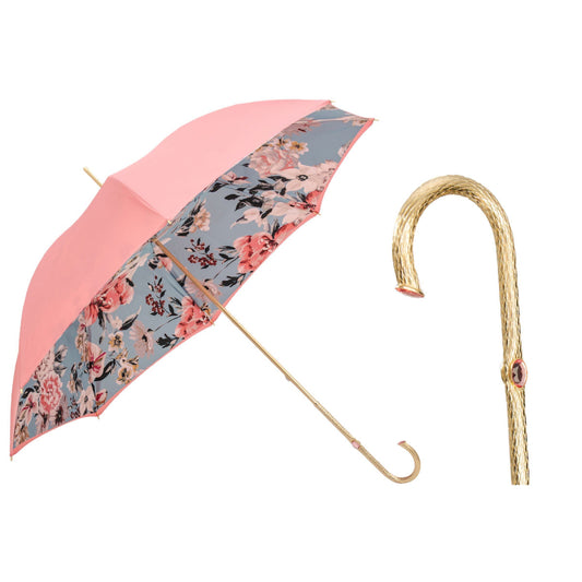 Pasotti Designer Women's Pink Floral Cane Umbrella — 189 9A436-6 P5