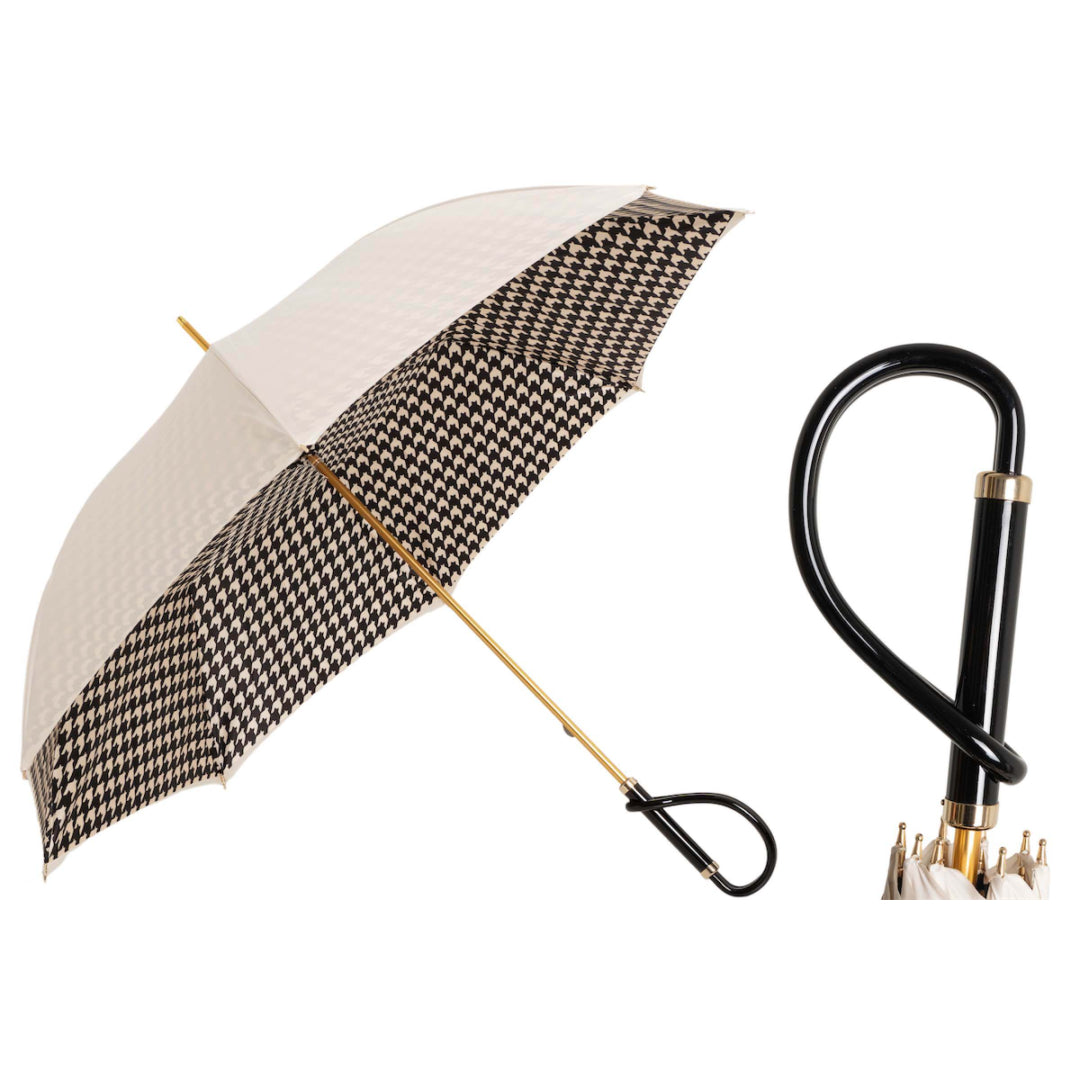 Pasotti women’s ivory cane umbrella with goose-foot print and acetate handle