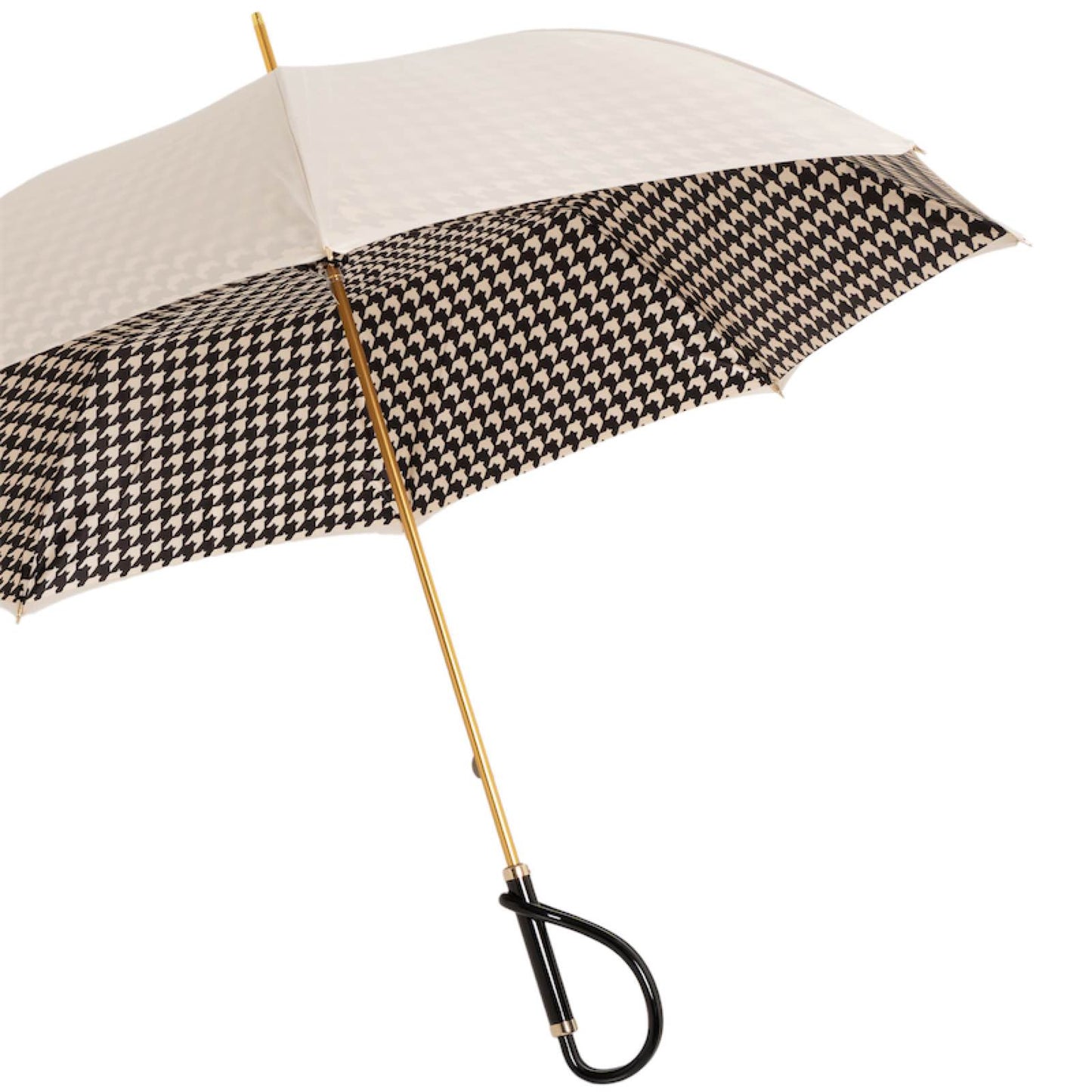 Open Pasotti ivory umbrella showing classic goose-foot style pattern