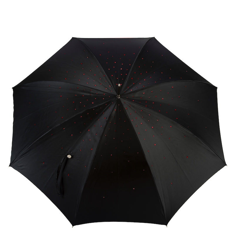 Swarovski crystal handle of Pasotti black and red women’s umbrella
