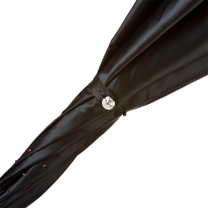 Luxury handmade Pasotti black umbrella with red interior and Swarovski crystals