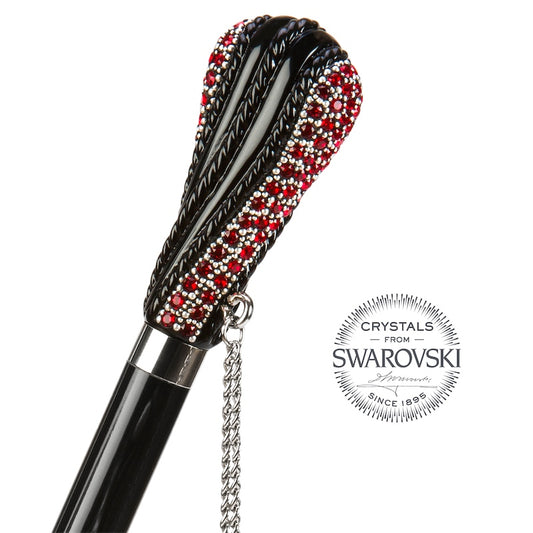 Open Pasotti black umbrella with red interior and Swarovski crystal details