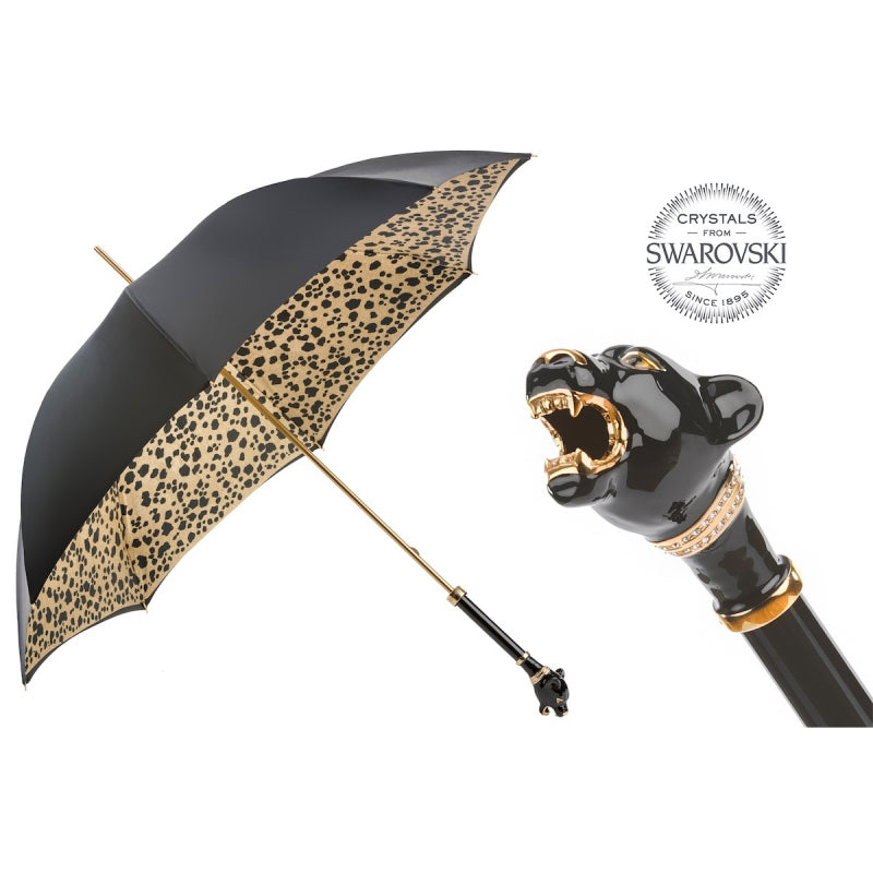 Pasotti Luxury Women’s Black Cane Umbrella with Panther Handle — 189 1411-29 K1