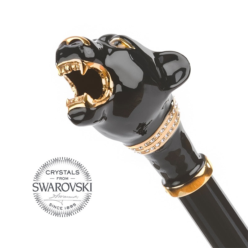Pasotti Luxury Women’s Black Cane Umbrella with Panther Handle — 189 1411-29 K1