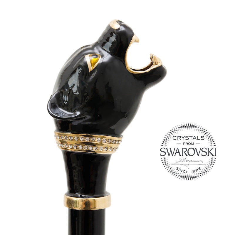 Pasotti Luxury Women’s Black Cane Umbrella with Panther Handle — 189 1411-29 K1
