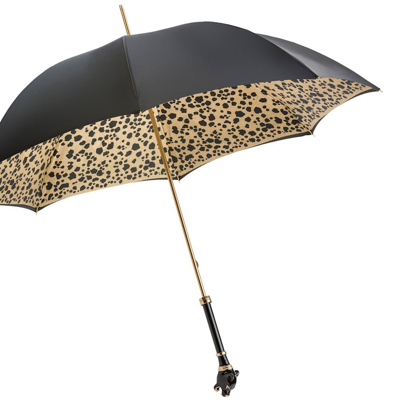 Pasotti Luxury Women’s Black Cane Umbrella with Panther Handle — 189 1411-29 K1