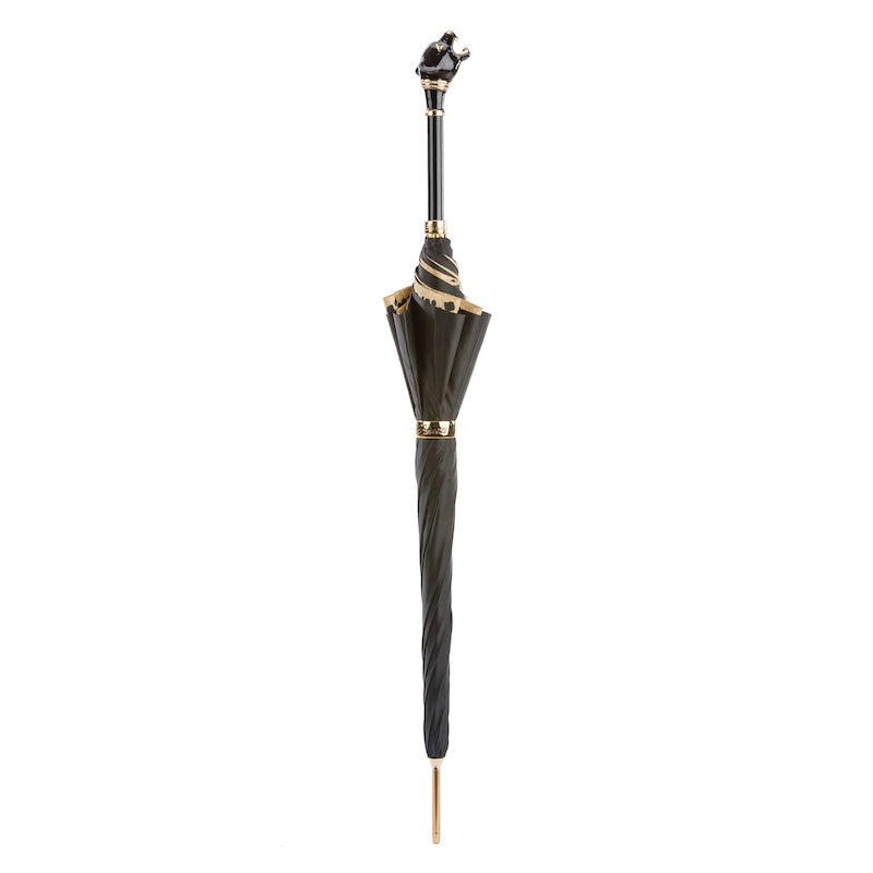 Pasotti Luxury Women’s Black Cane Umbrella with Panther Handle — 189 1411-29 K1
