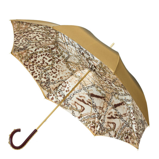 Pasotti women’s leopard umbrella with bronze gradient canopy open view