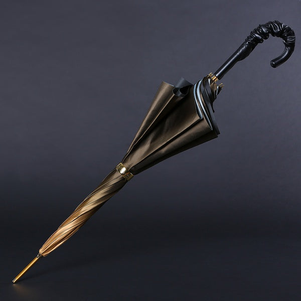 Open Pasotti bronze dahlia cane umbrella showing floral canopy design