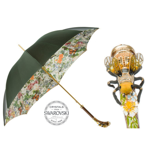Expensive Pasotti women’s green floral umbrella with Swarovski bee handle