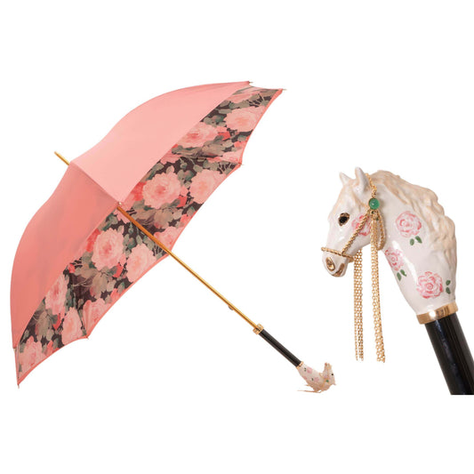 Pasotti Luxury Women's Pink Rose Cane Umbrella with Horse Handle — 189 Z0512-7 K102