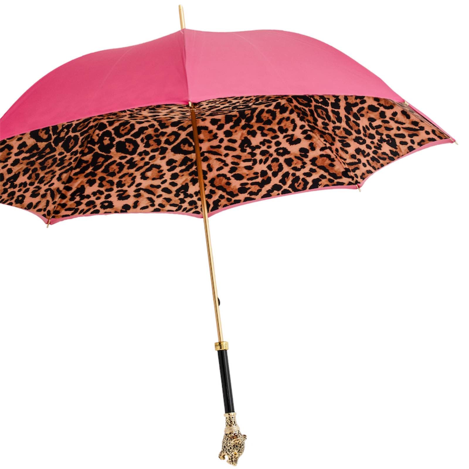 Open Pasotti pink leopard umbrella with bold fashion design