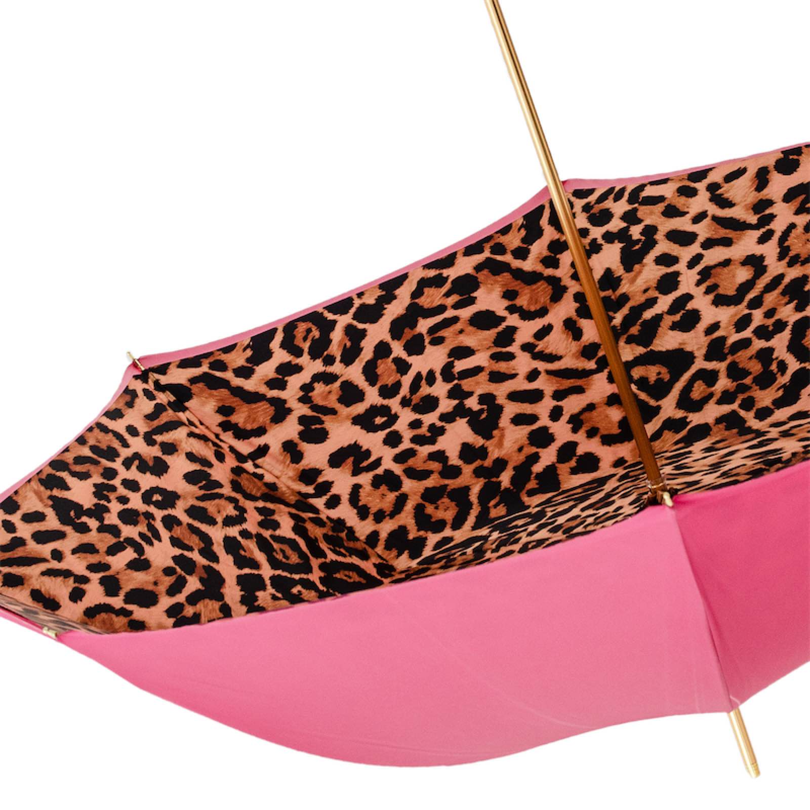 Pasotti pink leopard umbrella canopy detail for a confident woman