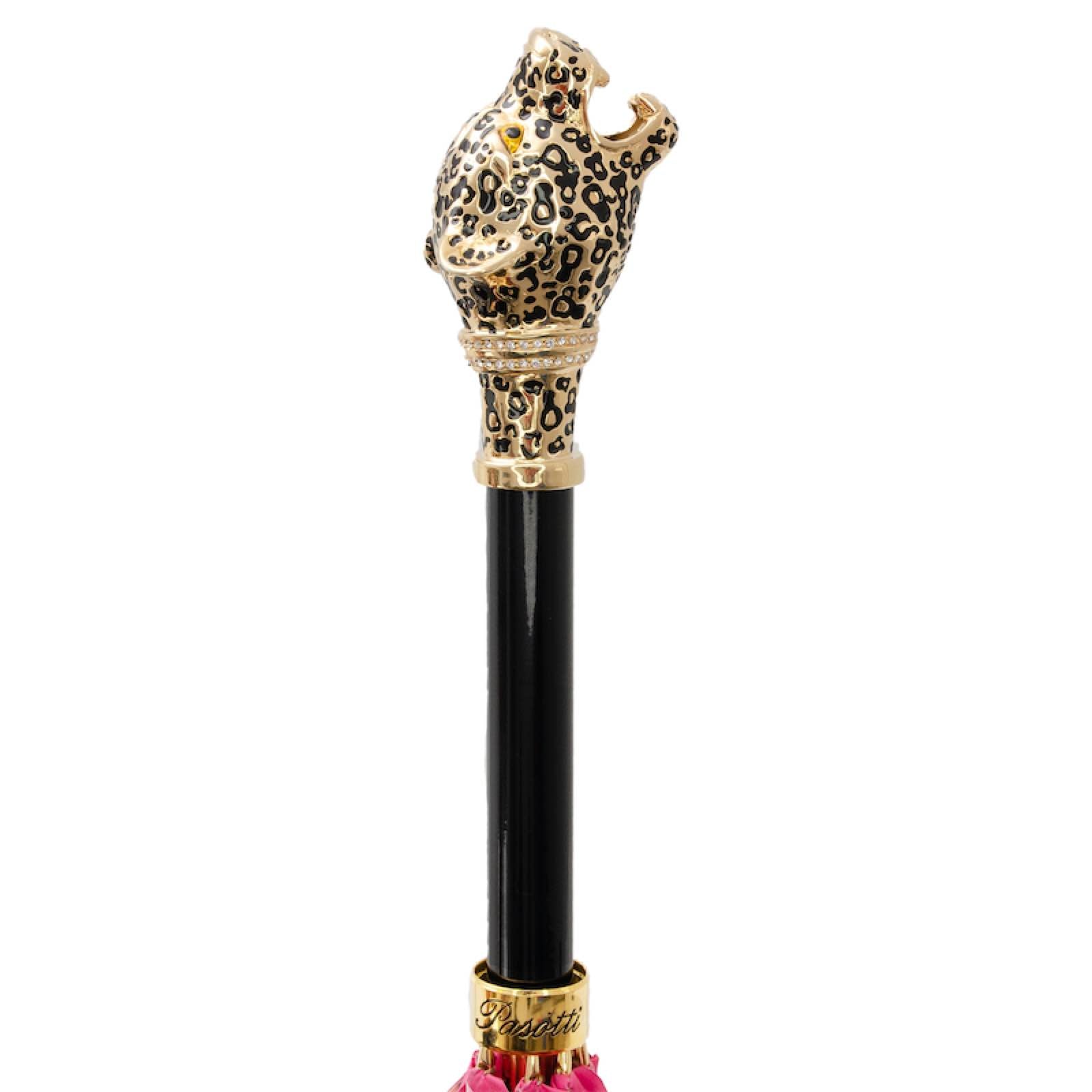 Enameled brass panther handle of Pasotti pink leopard umbrella