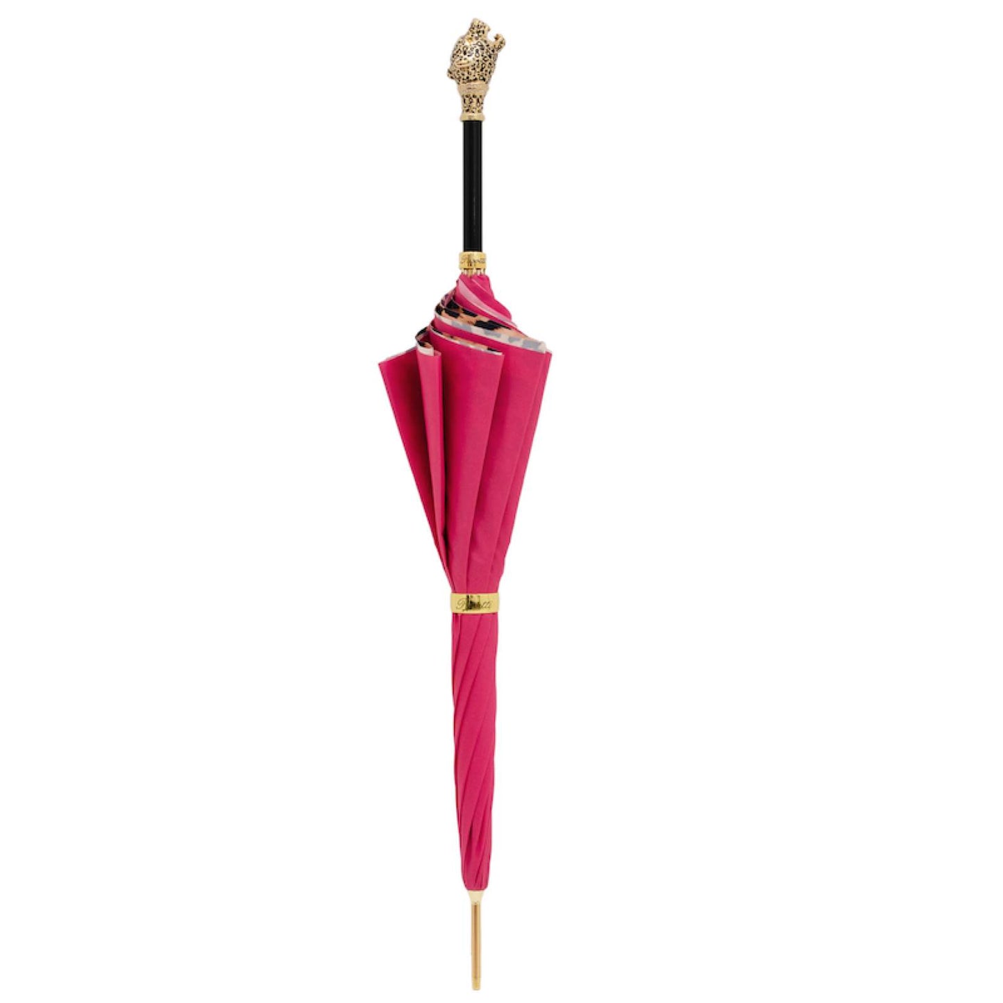 Pasotti pink leopard cane umbrella with statement fashion style