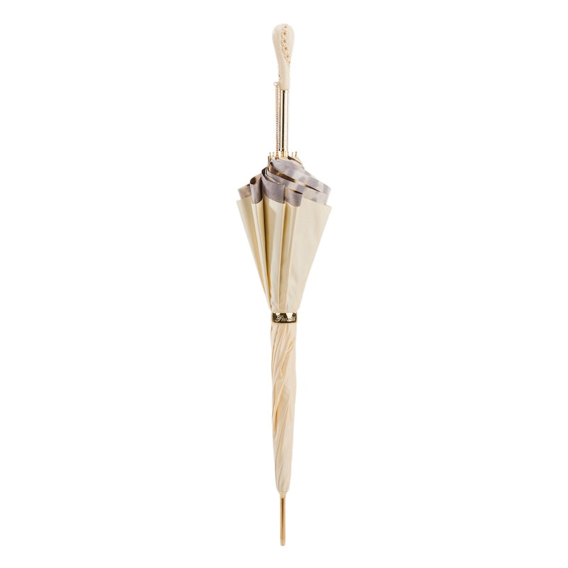 Luxury handmade Pasotti cream leopard umbrella with Swarovski crystal details