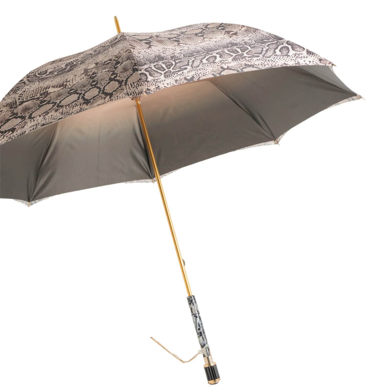 Side view of the Pasotti python-print umbrella