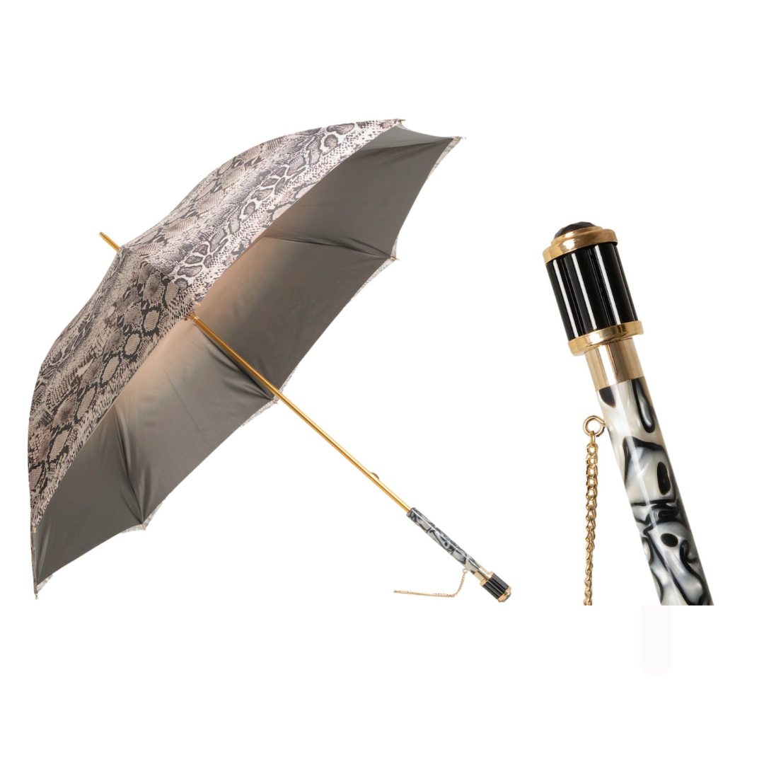 Pasotti python-print double-canopy umbrella with gold-tone handle
