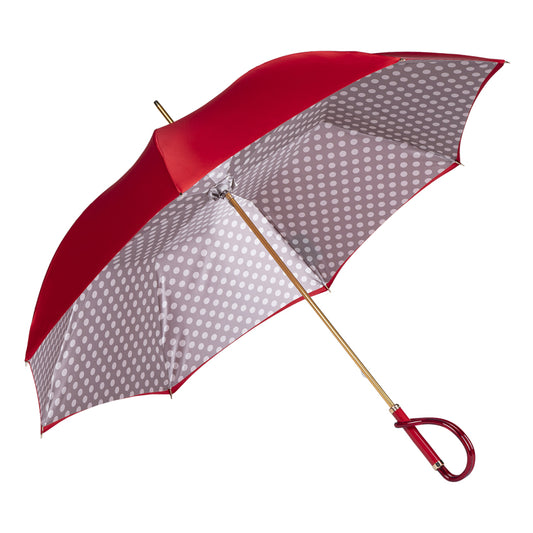 Pasotti bright red cane umbrella with double canopy and polka dot interior