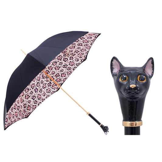 Umbrella cane Cat designer women's umbrella black and pink by Pasotti