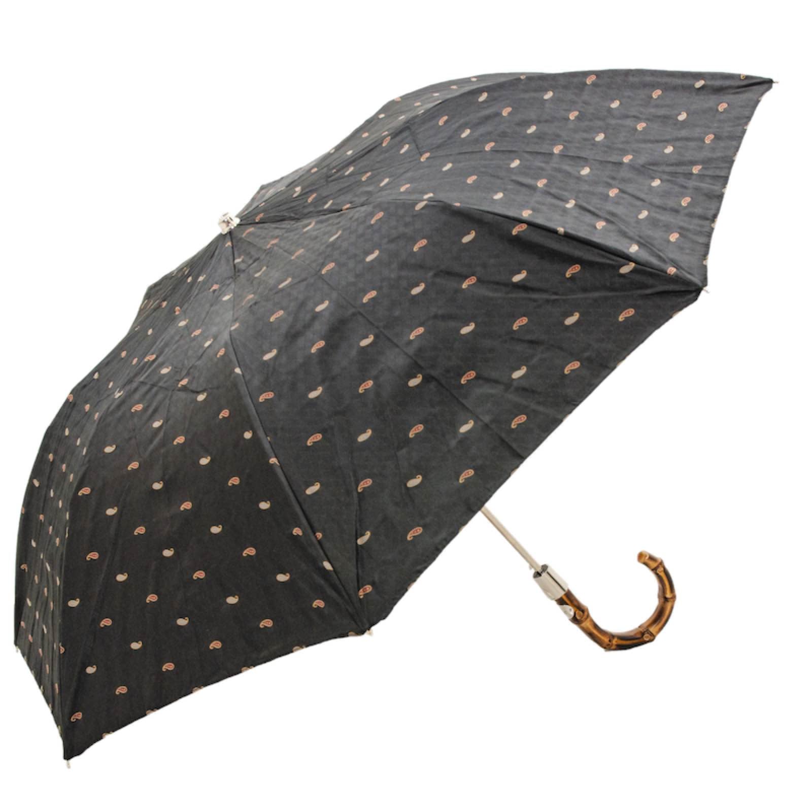Open Pasotti men’s umbrella with paisley print and bamboo handle