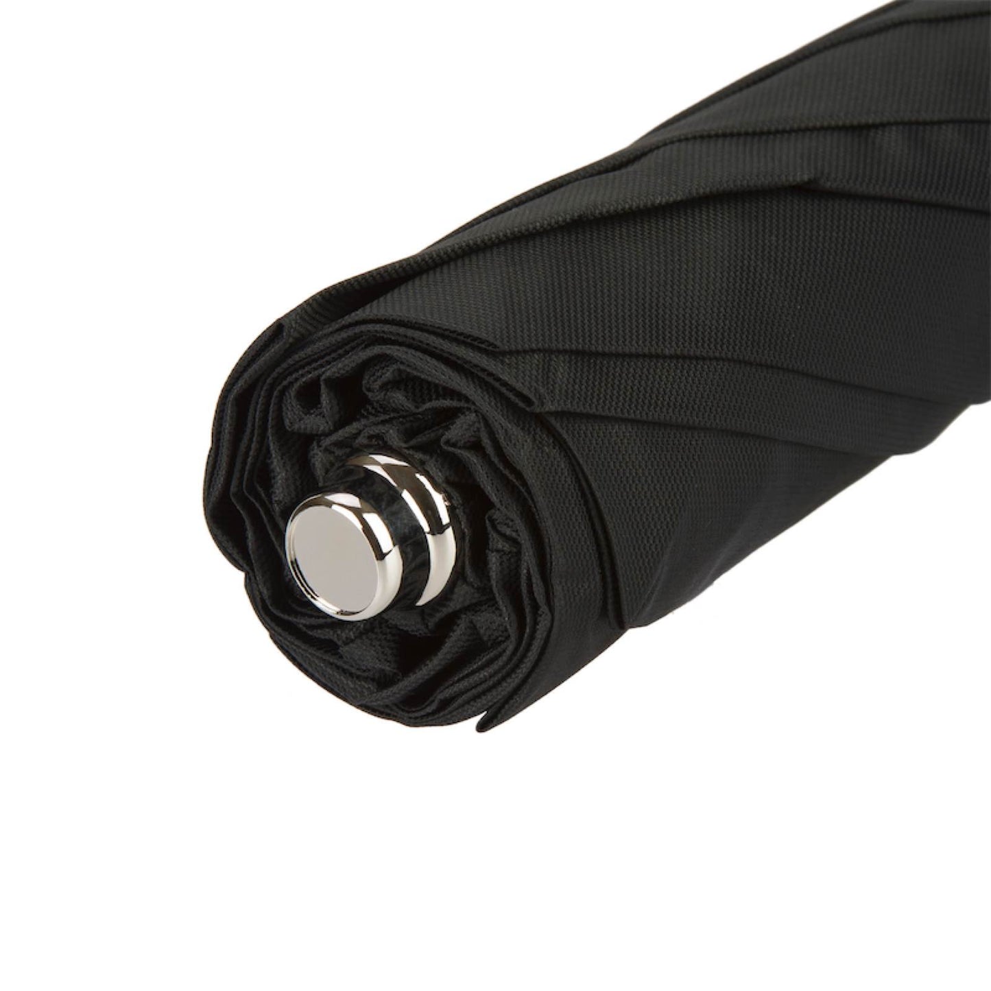 Black Pasotti folding umbrella rolled closed, compact view