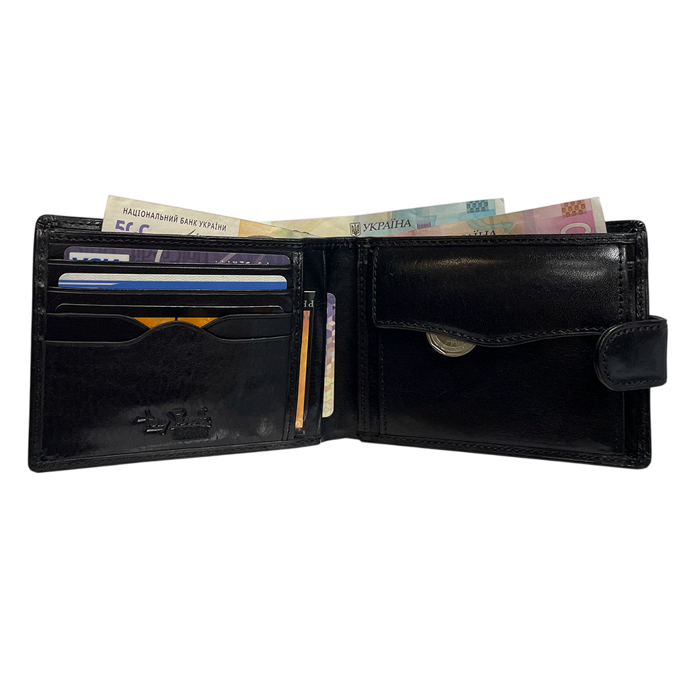 Tony Perotti Men’s Black Leather Bifold Wallet with Coin Pocket — Italico 534A-Z nero