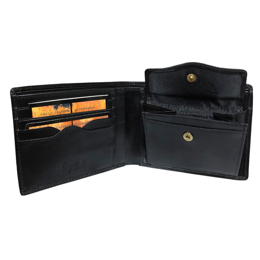 Open Tony Perotti 534 Nero wallet showing coin pocket and card slots