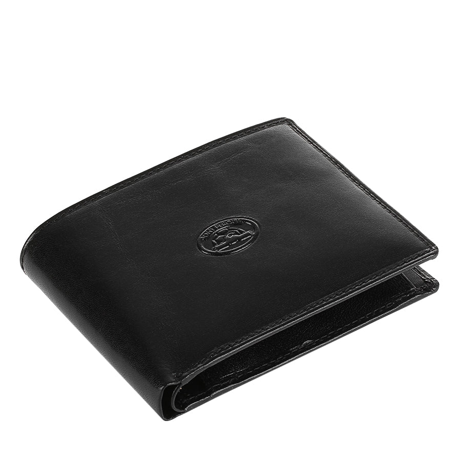 Angled top view of the folded Tony Perotti Italico black leather wallet