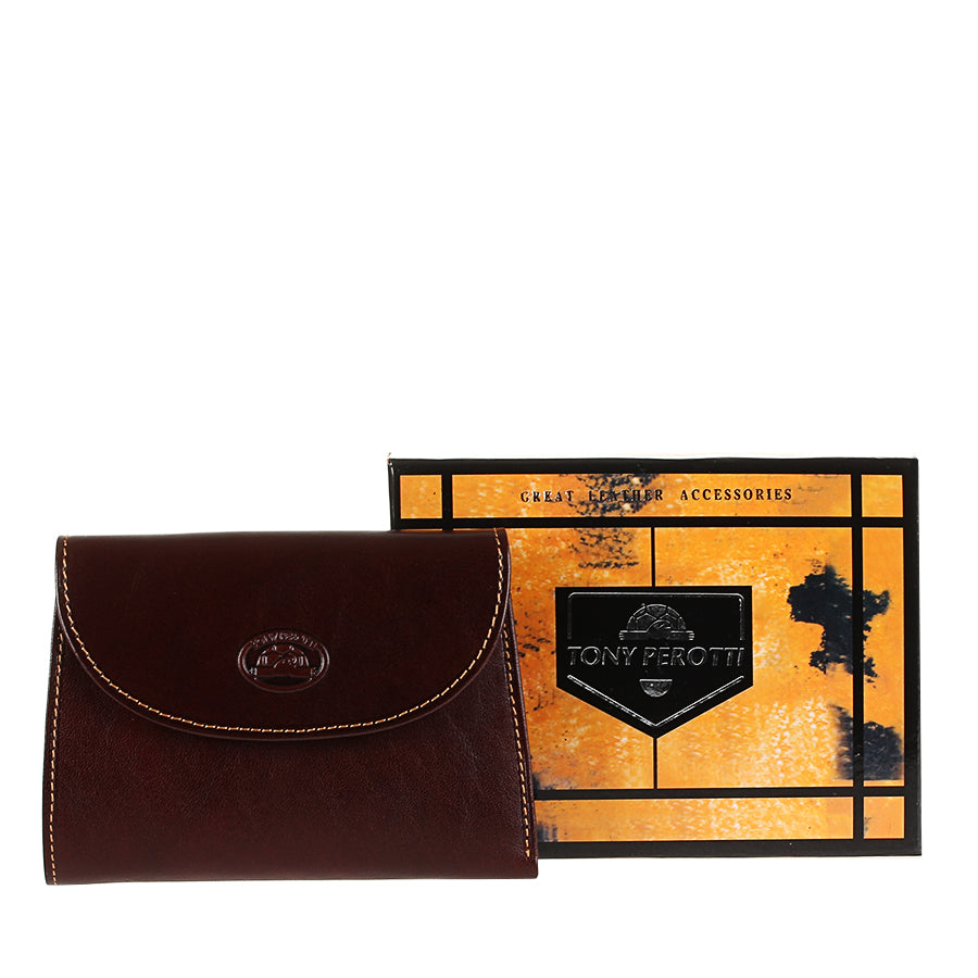 Tony Perotti Women's Dark Brown Leather Small Bifold Wallet with Coin Pocket — Italico 2058 Moro