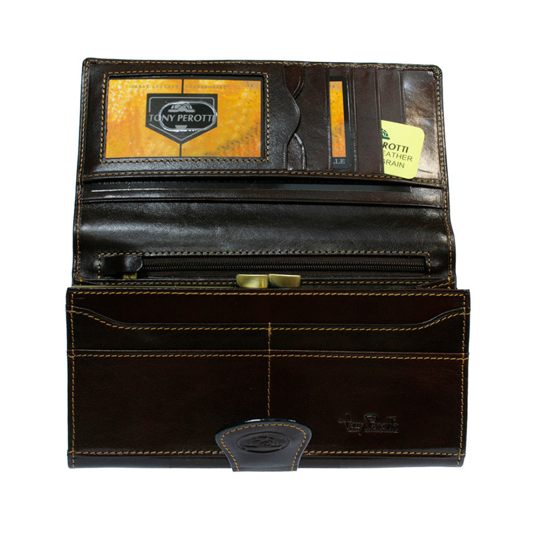 Tony Perotti women’s wallet Accademia 1526 Moro card slots and zip pocket interior