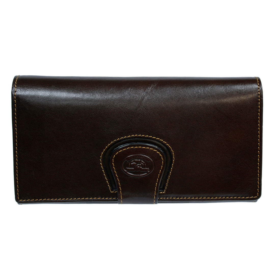 Tony Perotti Women’s Brown Leather Wallet with Kiss-Lock Coin Purse — Accademia 1526 Moro front view