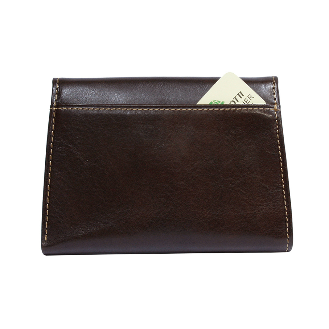 Tony Perotti Women's Dark Brown Leather Small Bifold Wallet with Coin Pocket — Italico 2058 Moro