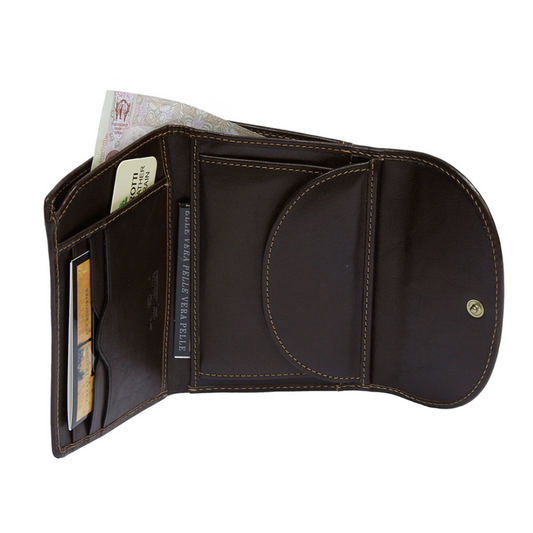 Tony Perotti Women's Dark Brown Leather Small Bifold Wallet with Coin Pocket — Italico 2058 Moro