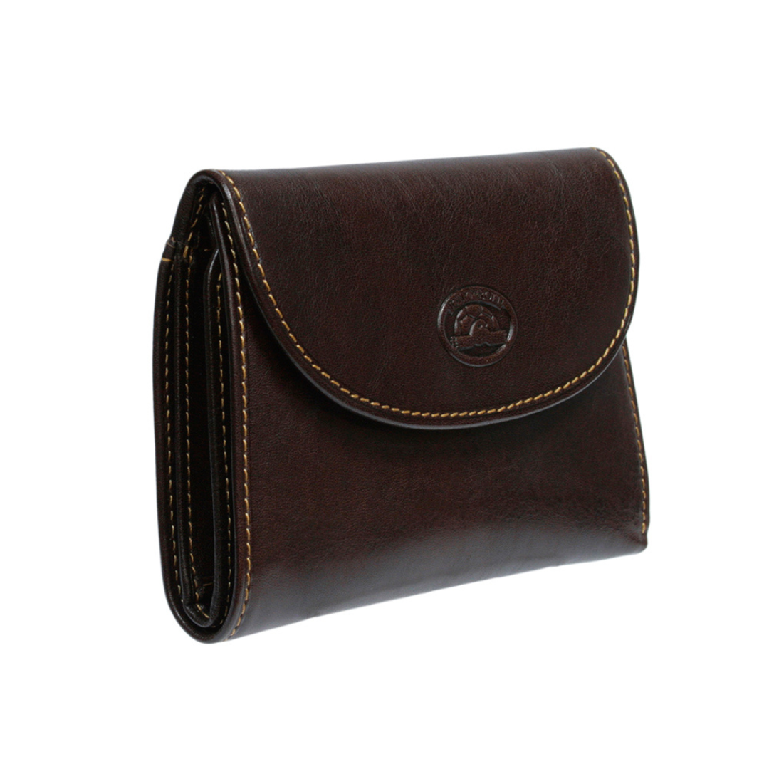 Tony Perotti Women's Dark Brown Leather Small Bifold Wallet with Coin Pocket — Italico 2058 Moro