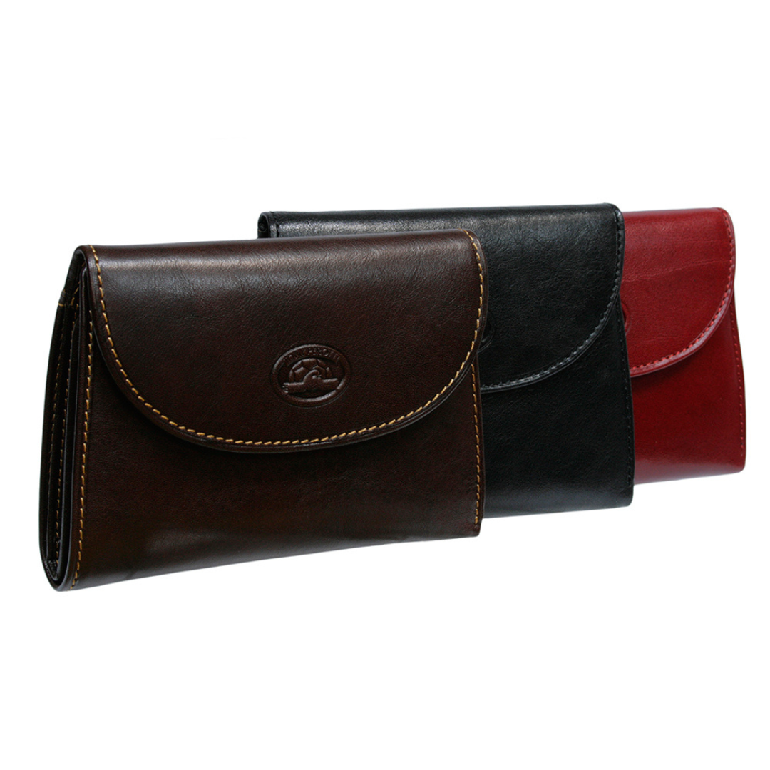 Tony Perotti Women's Dark Brown Leather Small Bifold Wallet with Coin Pocket — Italico 2058 Moro