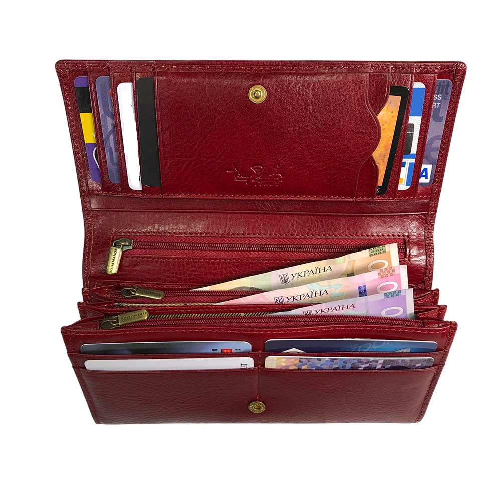 Tony Perotti Dames Rode Leren Overslagportemonnee — Italico 1911 Rosso