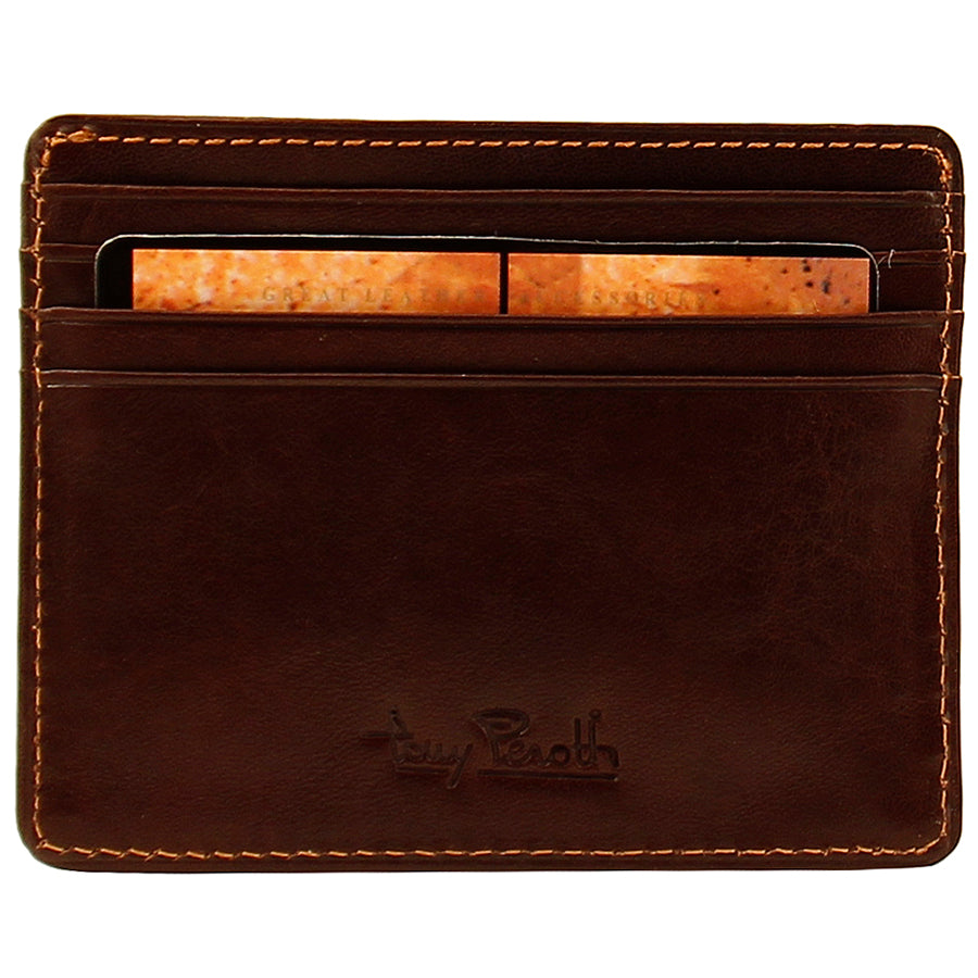 Dark brown leather card holder with card slots — Tony Perotti Italico 2236