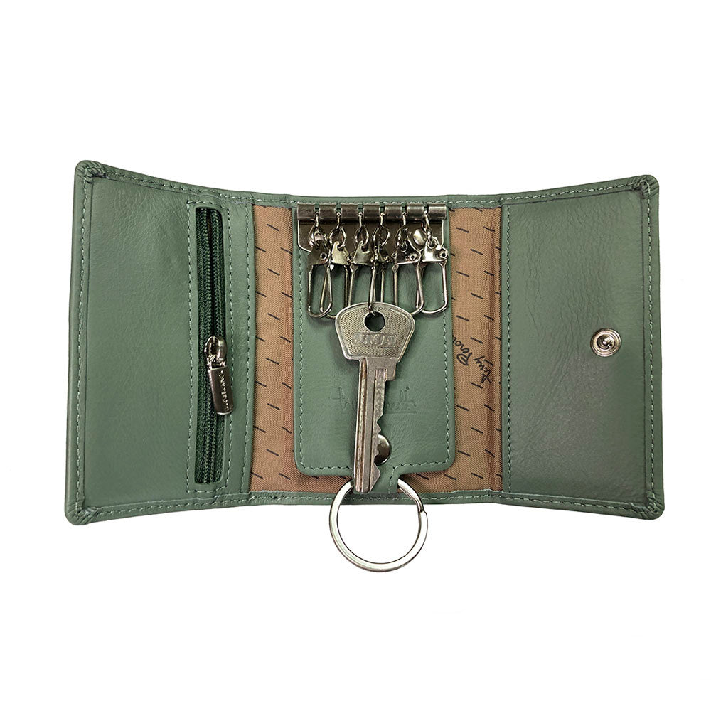 Tony Perotti New Rainbow 1117 salvia — opened with a key on one of the six snap hooks, the zip pocket on the left and the beige brand-print lining